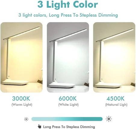 Çalışma masası lambası, LED masa lambası, kısılabilir masa lambası, dokunmatik şalter, 3 renk ve 10 parlaklık seviyesi, göz dostu masa lambası, gece lambası, ofis, okuma, ders çalışma için