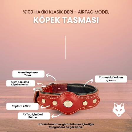 Hakiki Klasik Deri Airtag Uyumlu Köpek Tasması – Dayanıklı, Konforlu ve Şık Tasarım, Airtag Bölmeli Gerçek Deriden Köpekler İçin Tasma (Kırmızı, XS)
