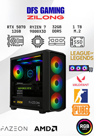DFS Gaming ZILONG RYZEN 7 9800X3D-B650-RTX5070-32GB-1TB M.2 SSD-OYUNCU BİLGİSAYARI