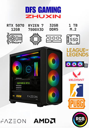 DFS Gaming ZHUXIN RYZEN 7 7800X3D-B650-RTX5070-32GB DDR5-1TB M.2 SSD-MASASÜSTÜ OYUNCU BİLGİSAYARI