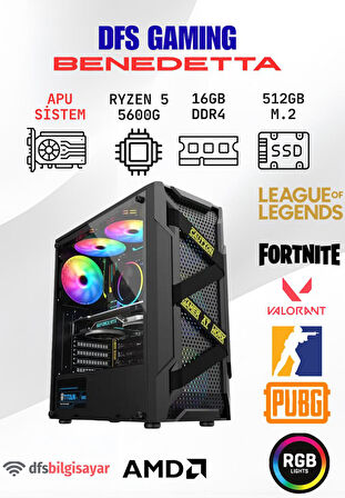 DFS Gaming BENEDETTA RYZEN 5 5600G-A520M-16GB RAM-512GB M.2 SSD-OFİS/OYUNCU BİLGİSAYARI