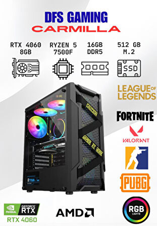 DFS Gaming CARMILLA RYZEN 5 7500F-B650M-RTX 4060 8GB-16GB DDR5 RAM-512GB M.2 SSD-OYUNCU BİLGİSAYARI