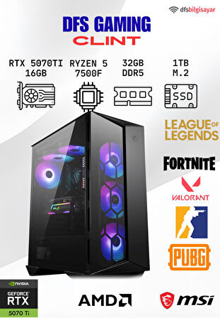 DFS GAMING CLINT RYZEN 5 7500F-B650M-RTX 5070 TI 16GB-32GB DDR5 RAM-1TB M.2 SSD-OYUNCU BİLGİSAYARI