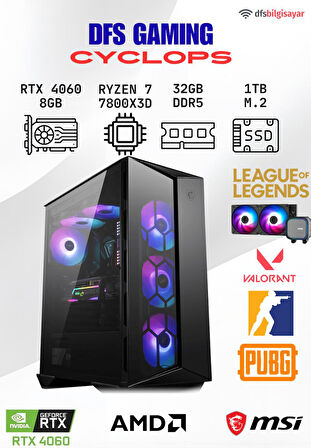 DFS GAMING CYCLOPS RYZEN 7 7800X3D-B650M-RTX 4060-32GB DDR5 RAM-1TB M.2 SSD-OYUNCU BİLGİSAYARI