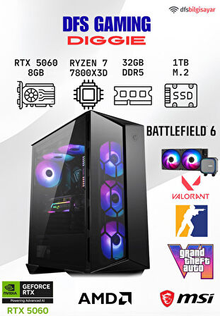 DFS GAMING DIGGIE RYZEN 7 7800X3D-B650M-RTX 5060-32GB DDR5 RAM-1TB M.2 SSD-OYUNCU BİLGİSAYARI