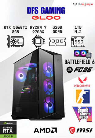 DFS GAMING GLOO RYZEN 7 9700X-B650M-RTX 5060 TI 8GB-32GB DDR5 RAM-1TB M.2 SSD-OYUNCU BİLGİSAYARI