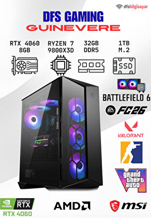 DFS GAMING GUINEVERE RYZEN 7 9800X3D-B650M-RTX 4060-32GB DDR5 RAM-1TB M.2 SSD-OYUNCU BİLGİSAYARI