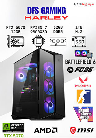 DFS GAMING HARLEY RYZEN 7 9800X3D-B650M-RTX 5070 12GB-32GB DDR5 RAM-1TB M.2 SSD-OYUNCU BİLGİSAYARI