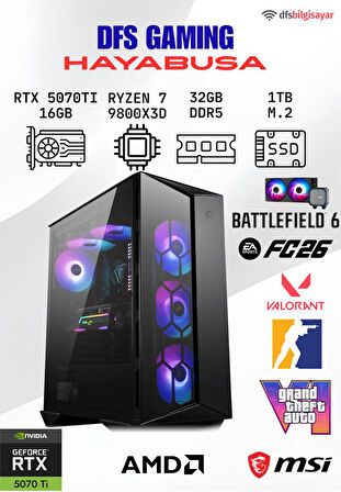 DFS GAMING HAYABUSA RYZEN 7 9800X3D-B650M-RTX 5070 TI 16GB-32GB DDR5 RAM-1TB M.2 SSD-OYUNCU BİLGİSAYARI