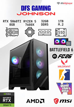 DFS GAMING JOHNSON RYZEN 5 7600X-B650M-RTX 5060 TI 8GB-32GB DDR5 RAM-1TB M.2 SSD-OYUNCU BİLGİSAYARI