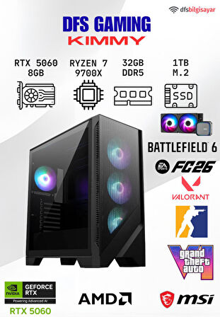 DFS GAMING KIMMY RYZEN 7 9700X-B650M-RTX 5060-32GB DDR5 RAM-1TB M.2 SSD-OYUNCU BİLGİSAYARI