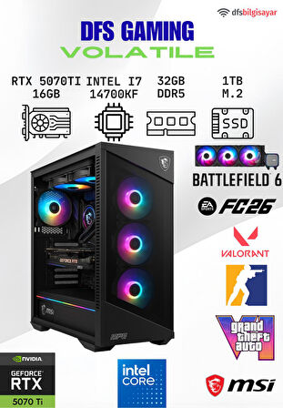 DFS Gaming VOLATILE Intel Core i7 14700KF-B760M-A-RTX5070-32GBDDR5-1TB M.2 SSD-MASASÜSTÜ OYUNCU BİLGİSAYARI