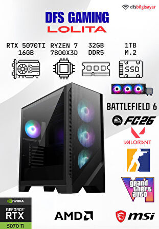 DFS GAMING LOLITA RYZEN 7 7800X3D-B650M-RTX 5070 TI 16GB-32GB DDR5 RAM-1TB M.2 SSD-OYUNCU BİLGİSAYARI