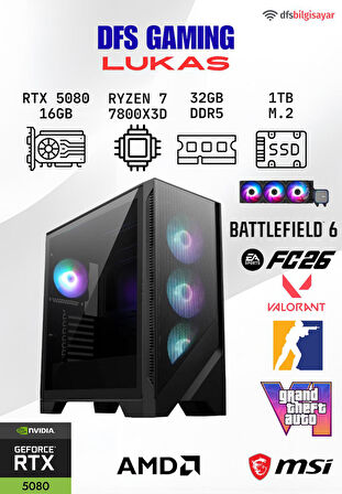 DFS GAMING LUKAS RYZEN 7 7800X3D-B650M-RTX 5080 16GB-32GB DDR5 RAM-1TB M.2 SSD-OYUNCU BİLGİSAYARI