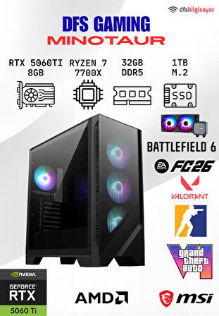 DFS GAMING MINOTAUR RYZEN 7 7700X-B650M-RTX 5060 TI 8GB-32GB DDR5 RAM-1TB M.2 SSD-OYUNCU BİLGİSAYARI