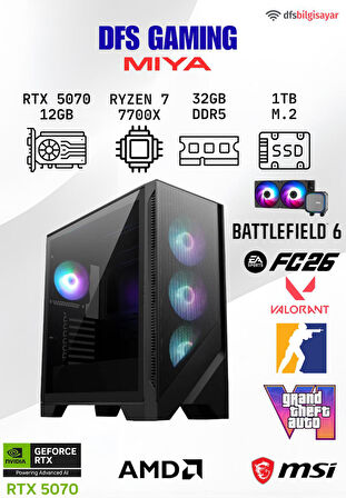 DFS GAMING MIYA RYZEN 7 7700X-B650M-RTX 5070 12GB-32GB DDR5 RAM-1TB M.2 SSD-OYUNCU BİLGİSAYARI