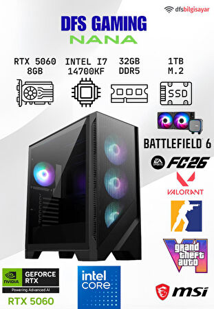 DFS GAMING NANA INTEL I7 14700KF-B760M WİFİ-RTX 5060-32GB DDR5 RAM-1TB M.2 SSD-OYUNCU BİLGİSAYARI