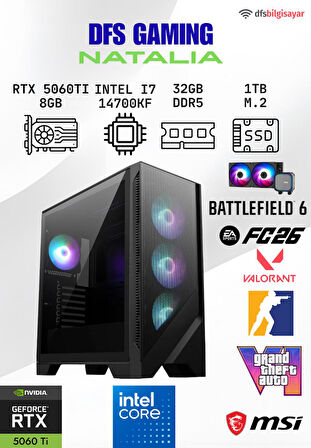 DFS GAMING NATALIA INTEL İ7 14700KF-B760M WİFİ-RTX 5060 TI 8GB-32GB DDR5 RAM-1TB M.2 SSD-OYUNCU BİLGİSAYARI