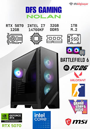 DFS GAMING NOLAN INTEL I7 14700KF-B760M WIFI-RTX 5070 12GB-32GB DDR5 RAM-1TB M.2 SSD-OYUNCU BİLGİSAYARI