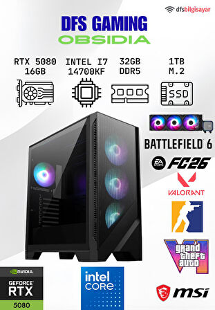 DFS GAMING OBSIDIA INTEL I7 14700KF-B760M WIFI-RTX 5080 16GB-32GB DDR5 RAM-1TB M.2 SSD-OYUNCU BİLGİSAYARI