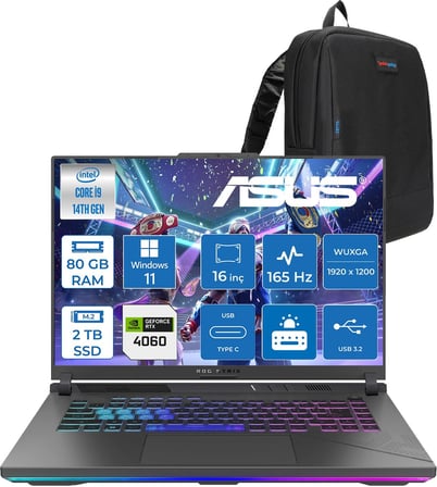 Asus Rog Strix G16 G614JVR 14. Nesil Intel I9-14900HX 80GB Ddr5 2tb SSD RTX4060/8GB 140W 16 Inç (1920 x 1200, Wuxga) 165Hz IPS WIN11HOME Gaming Bilgisayar WN3095H29+ZETTAÇANTA