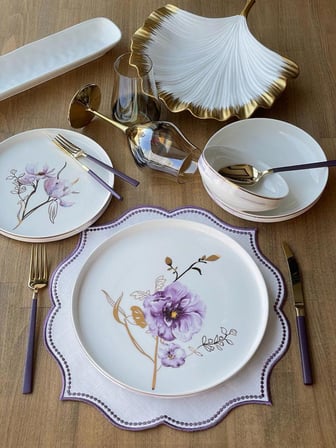Rossev Pure Bone Modern Violet 24 Parça 6 Kişilik Yemek Takımı