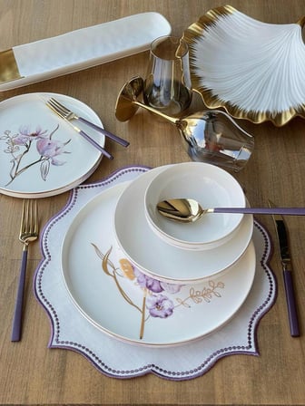 Rossev Pure Bone Modern Violet 24 Parça 6 Kişilik Yemek Takımı
