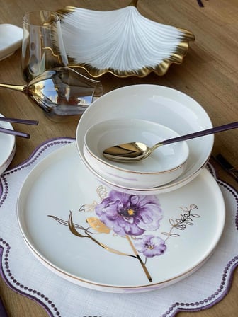 Rossev Pure Bone Modern Violet 24 Parça 6 Kişilik Yemek Takımı