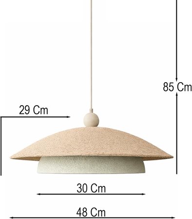 Wabi Sabi Karbon Beton Avize 48x85 cm – El Yapımı Modern Sarkıt Tavan Lambası, Büyük Boy Dekoratif Aydınlatma, E27 Uyumlu, Salon Oturma Odası – YingYang (Bej-Gri)