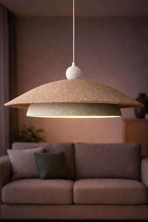 Wabi Sabi Karbon Beton Avize 48x85 cm – El Yapımı Modern Sarkıt Tavan Lambası, Büyük Boy Dekoratif Aydınlatma, E27 Uyumlu, Salon Oturma Odası – YingYang (Bej-Gri)