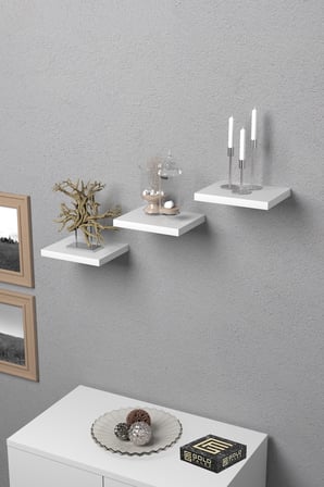 Goldfalez Dekoratif Raf Seti 3'lü Beyaz Mdflam Salon Oturma Odası 16.5cm x 13.5cm
