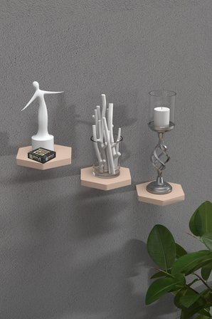 Duvar Rafı Dekoratif 3 Adet Çiçeklik 