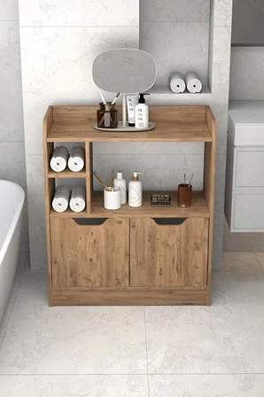 Banyo Dolabı Çok Amaçlı Havluluk 2 Kapaklı Raflı 