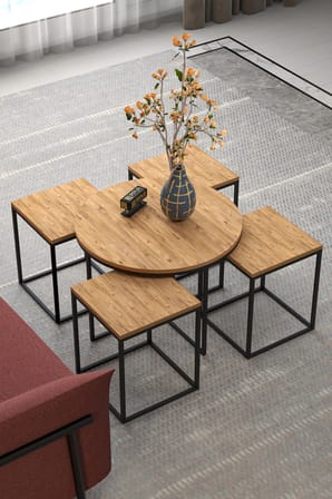 ORTA SEHPA VE ZİGON SEHPA OVAL LÜX 5'Lİ SET 