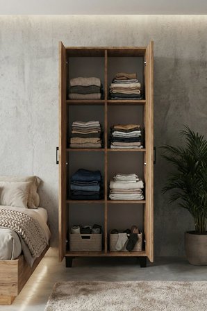 Çok Amaçlı 2 Kapaklı 8 Gözlü Dolap70×45×185 cm–Kiler,Mutfak,Balkon ve Banyo Depolama Dolabı