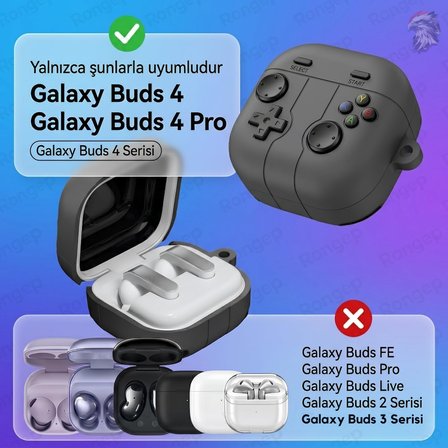 [Gamepad-Design] Samsung Galaxy Buds 4 Pro/Buds 4 için Kılıf Darbe Emici Köşe Korumalı Galaxy Buds4 Kulaklık Kılıfı Yumuşak Dokulu Oyun Konsolu Görünümlü Samsung Buds 4 Pro Kılıf (Koyu Gri)