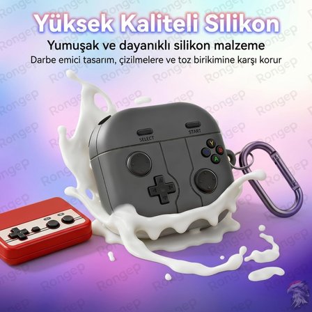 [Gamepad-Design] Samsung Galaxy Buds 4 Pro/Buds 4 için Kılıf Darbe Emici Köşe Korumalı Galaxy Buds4 Kulaklık Kılıfı Yumuşak Dokulu Oyun Konsolu Görünümlü Samsung Buds 4 Pro Kılıf (Koyu Gri)