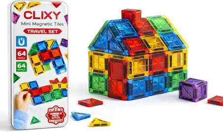 Oyuncak Eğitici STEM Manyetik Yapı Blokları 64 Parça – 3D Zeka Geliştirici Manyetik Karo Seti