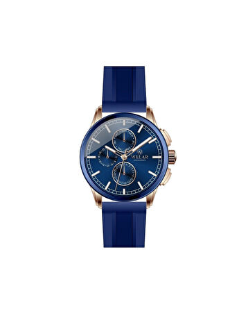 WEL3434-1 Lacivert Kadran ve Lacivert Rose Kaplama Kasa Kordon Silikon Çelik Erkek Kol Saati