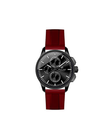 WEL3434-5 Siyah Kadran Kasa ve Kırmızı Kordon Silikon Erkek Kol Saati