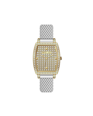 WEL3362-1 Dikdörtgen Taşlı Kasa Tasarımı Gold Kadran Gümüş Kaplama Hasır Kordon Kadın Kol Saati