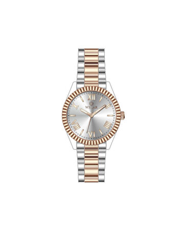 WEL3307-7 Beyaz Kadran Rose Gold ve Gümüş Kordon Çelik Kadın Kol Saati