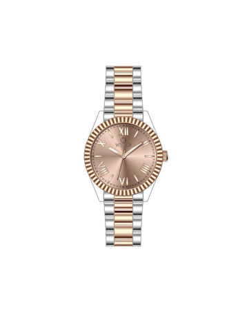 WEL3307-8 Rose Gold Kasa ve Rose Gümüş Kaplama Kordon Çelik Kadın Kol Saati