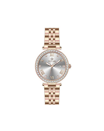 WEL3309-3 Beyaz Kadran ve Rose Gold Kaplama Kordon Çelik Kadın Kol Saati