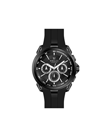 WEL5258-5 Siyah Kadran ve Silikon Kordon Siyah Kaplama Erkek Kol Saati