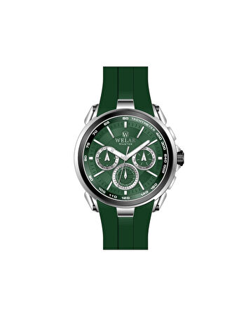 WEL5258-7 Yeşil Kadran ve Silikon Kordon Gümüş Silver Kaplama Erkek Kol Saati