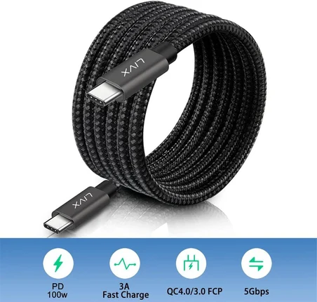 Solid 100w 5a Type C To Type C PD 2.0 5 Gbps 25 CM Hızlı Şarj Ve Data Kablosu Halat Örgülü Space Gray TCT-25