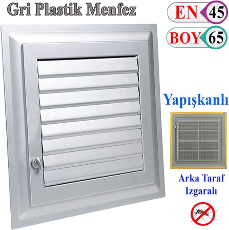 Badem10 Menfez Banyo Wc Tuvalet Havalandırma Plastik Panjur Gri 45x65 CM