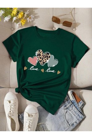 Unisex Love Kalp Baskılı Tasarım Tshirt