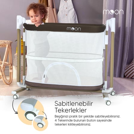 Moon Otomatik Sallanabilir Kumandalı Oyun Parkına Dönüşebilen Anne Yanı Elektrikli Beşik